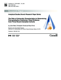 The role of university characteristics in determining post-graduation outcomes : panel             evidence from three recent Canadian cohorts