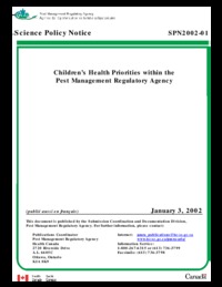 Children's health priorities within the Pest Management Regulatory Agency