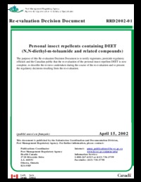 Personal insect repellents containing DEET (N,N-diethyl-m-toluamide and related compounds)