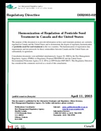 Harmonization of regulation of pesticide seed treatment in Canada and the United States
