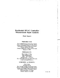 Residential HVAC controller measurement input analysis : final report