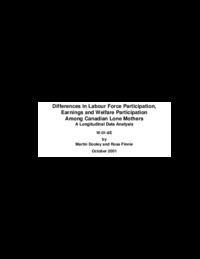 Differences in labour force participation, earnings and welfare participation among Canadian lone mothers : a longitudinal data analysis