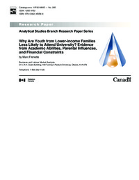 Why are youth from lower-income families less likely to attend university? : evidence from academic abilities, parental influences, and financial constraints