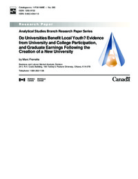 Do universities benefit local youth? : evidence from university and college participation, and graduate earnings following the creation of a new university