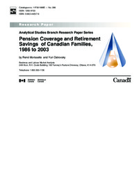 Pension coverage and retirement savings of Canadian families, 1986 to 2003