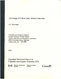 Limnology of Cultus Lake, British Columbia