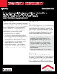 Homelessness, housing, and harm reduction : stable housing for homeless people with             substance use issues