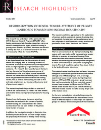 Residualization of rental tenure : attitudes of private landlords toward low-income             households