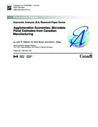 Agglomeration economies : microdata panel estimates from Canadian manufacturing