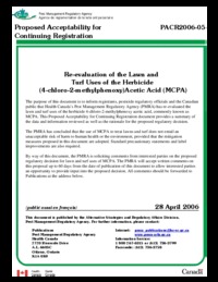 Re-evaluation of the lawn and turf uses of the herbicide (4-chloro-2-methylphenoxy) acetic acid (MCPA)
