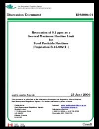 Revocation of 0.1 ppm as a general maximum residue limit for food pesticide residues (Regulation B.15.002(1))