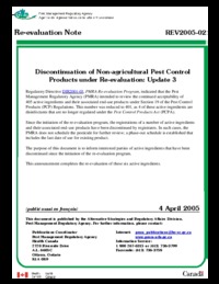 Discontinuation of non-agricultural pest control products under re-evaluation : update 3