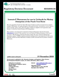 Isomate-P pheromone for use in orchards for mating disruption of the peach tree borer