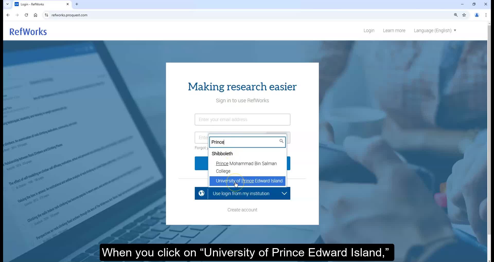 RefWorks: How To Log In To Your Account